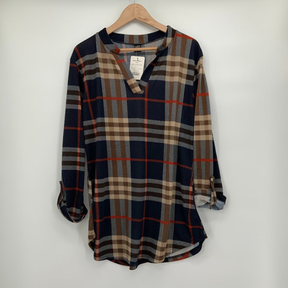 Plaid Button Sleeve Tunic
